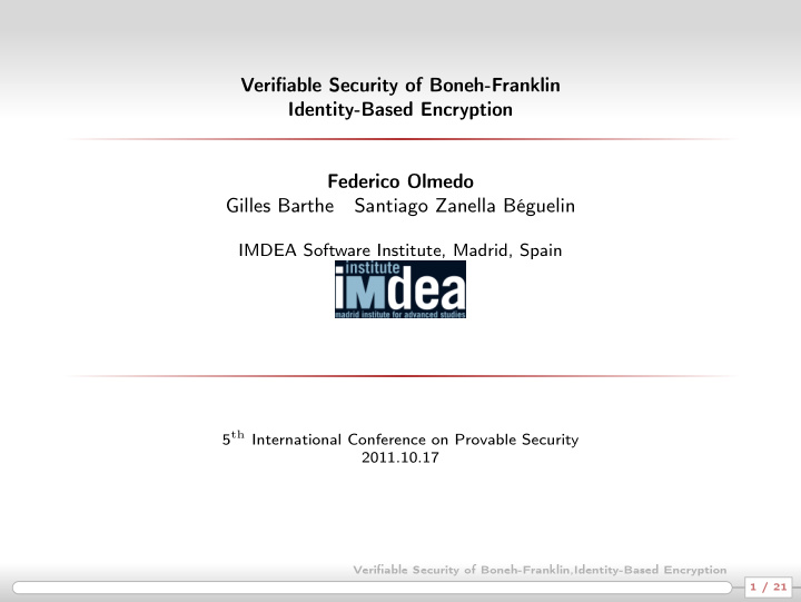 verifiable security of boneh franklin identity based