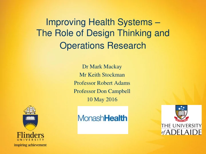 dr mark mackay mr keith stockman professor robert adams