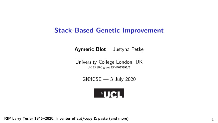 stack based genetic improvement