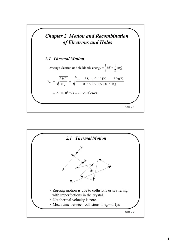 chapter 2 motion and recombination of electrons and holes