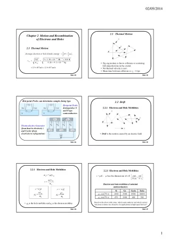 02/05/2014  2.1   Thermal Motion  Chapter 2  Motion and Recombination  of Electrons and Holes  2.1