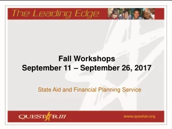 September 11  September 26, 2017  State Aid and Financial Planning Service  Agenda  2  State