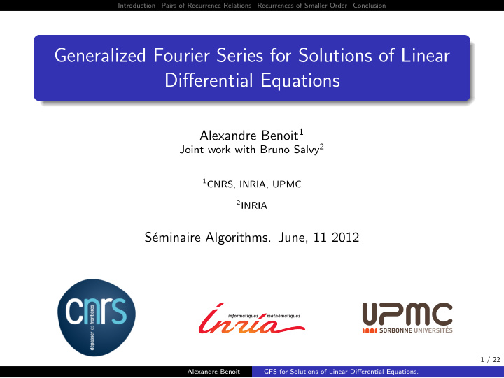 generalized fourier series for solutions of linear