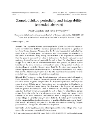 Zamolodchikov periodicity and integrability  (extended abstract) Pavel Galashin 1 and Pavlo