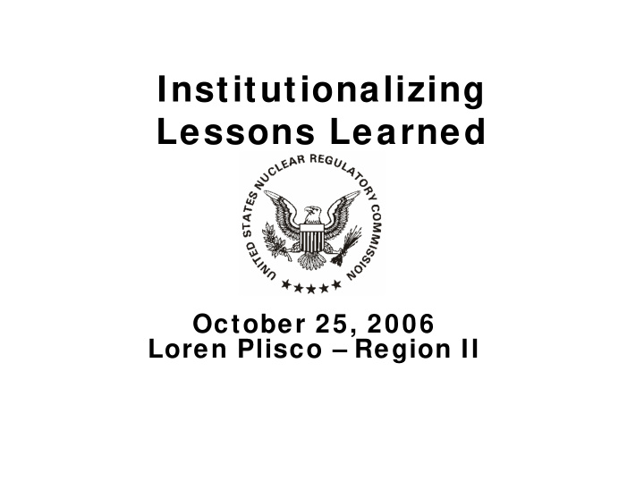 institutionalizing lessons learned