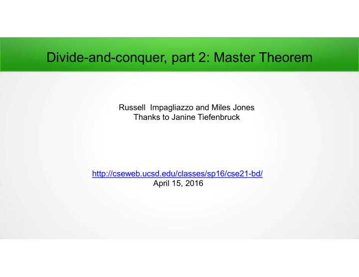 divide and conquer part 2 master theorem