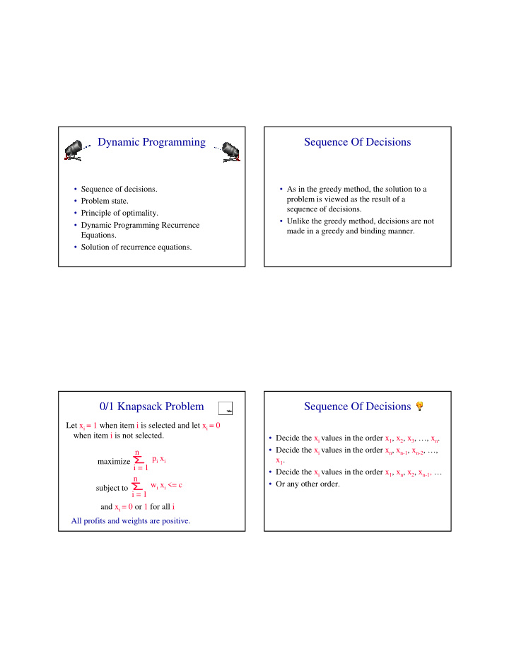 dynamic programming sequence of decisions