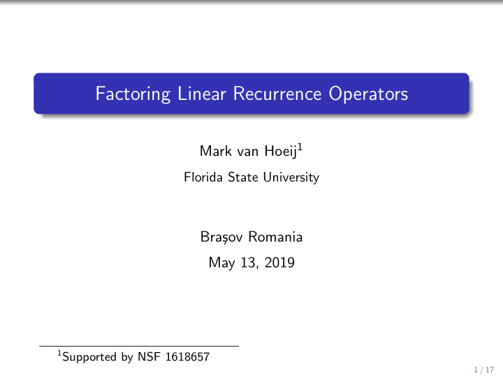 factoring linear recurrence operators