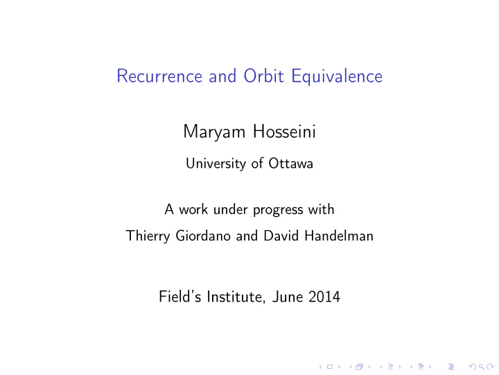 recurrence and orbit equivalence maryam hosseini