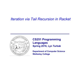 Iteration via Tail Recursion in Racket  CS251 Programming  Languages  Spring 2016, Lyn Turbak