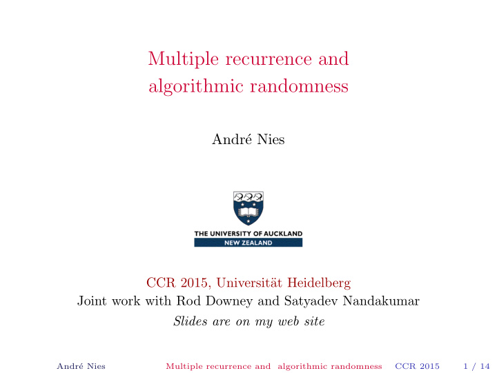 multiple recurrence and algorithmic randomness