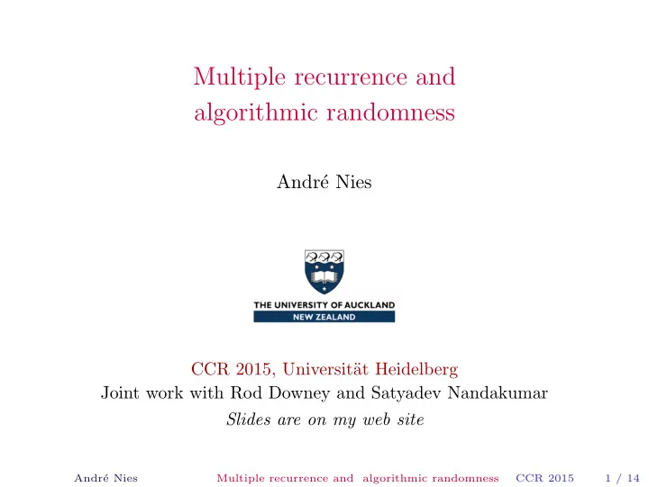 multiple recurrence and algorithmic randomness