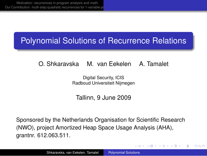 polynomial solutions of recurrence relations