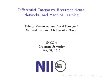 Differential Categories, Recurrent Neural  Networks, and Machine Learning  Shin-ya Katsumata and