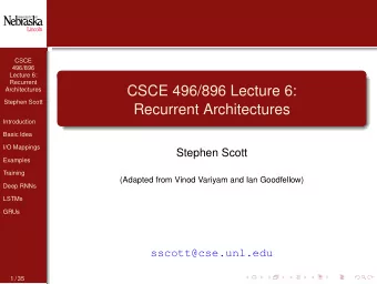 CSCE 496/896 Lecture 6:  Architectures  Stephen Scott  Recurrent Architectures  Introduction  Basic