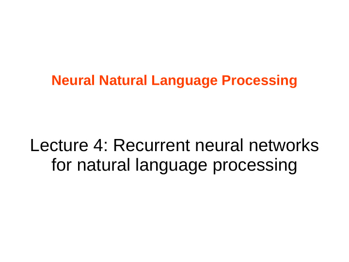 lecture 4 recurrent neural networks for natural language