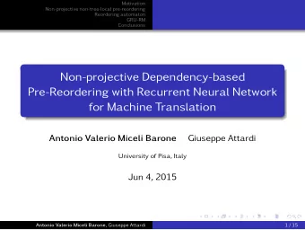 Non-projective Dependency-based  Pre-Reordering with Recurrent Neural Network  for Machine