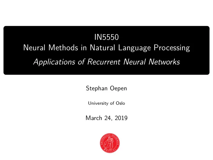 in5550 neural methods in natural language processing