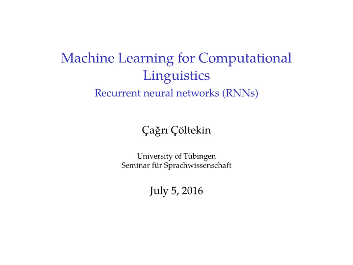 machine learning for computational linguistics