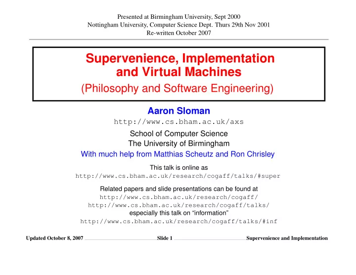 supervenience implementation and virtual machines