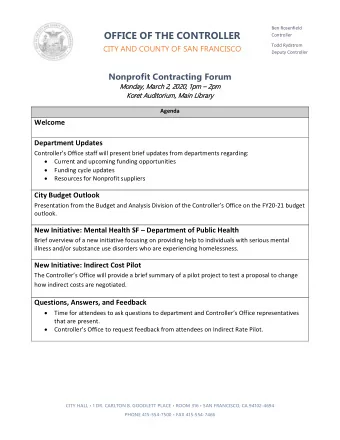 OFFICE OF THE CONTROLLER  Ben Rosenfield  Controller  Todd Rydstrom  CITY AND COUNTY OF SAN