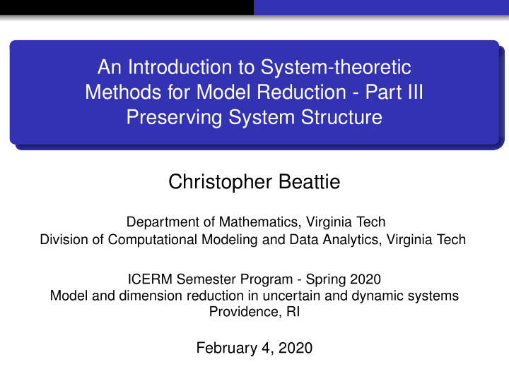 an introduction to system theoretic methods for model
