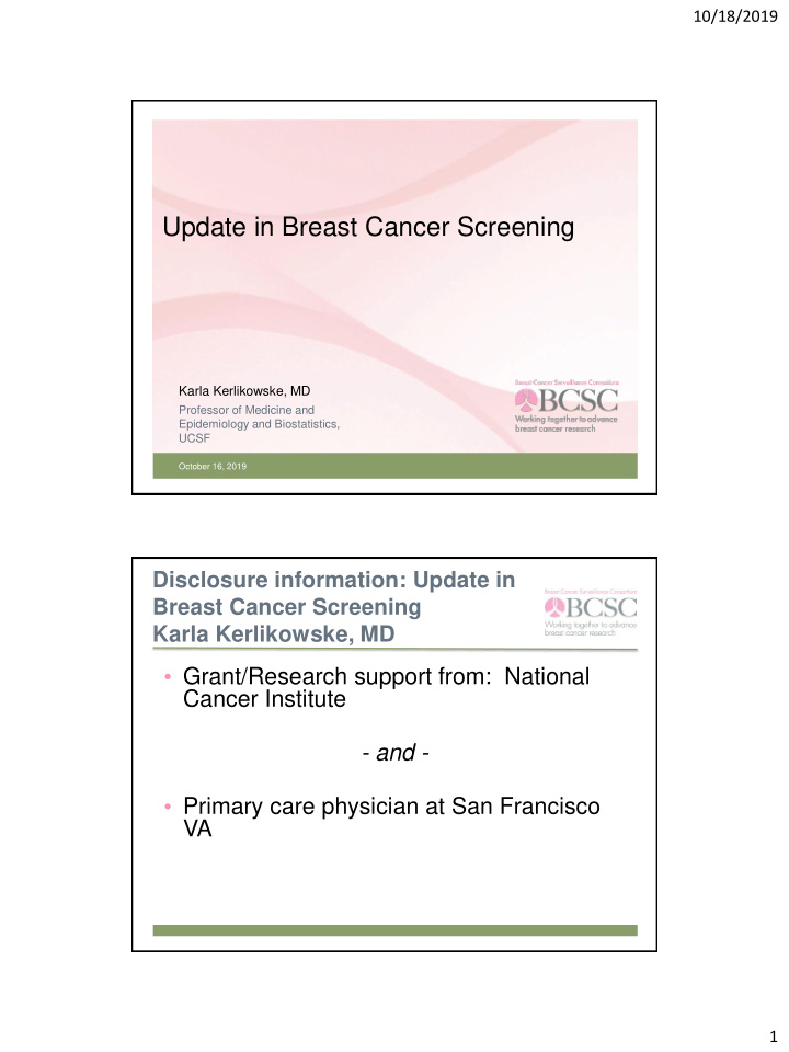 update in breast cancer screening