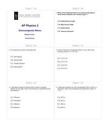 AP Physics 2  C Kinetic theory  Electromagnetic Waves  D Classical mechanics  Multiple Choice