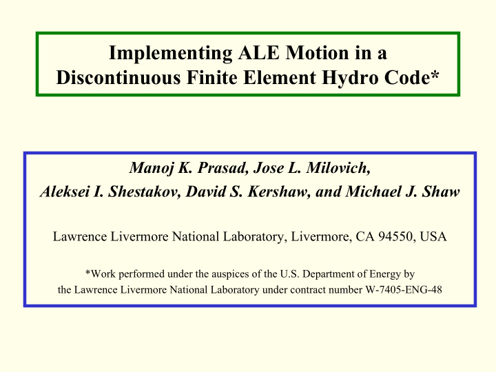 implementing ale motion in a discontinuous finite element