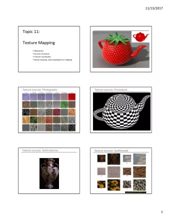 Topic 11:  Texture Mapping   Motivation   Sources of texture   Texture coordinates
