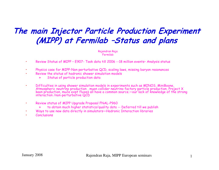 the main injector particle production experiment mipp at