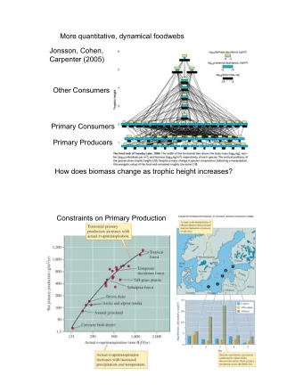 More quantitative, dynamical foodwebs  Jonsson, Cohen,  Carpenter (2005)  Other Consumers  Primary