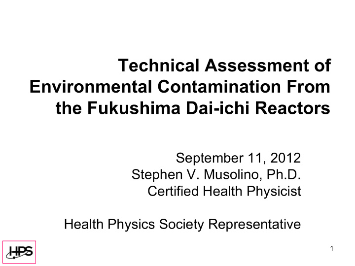 technical assessment of environmental contamination from