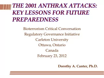 Dorothy A. Canter, Ph.D.  Powdered spores mailed in letters  Four letters recovered (NBC, New