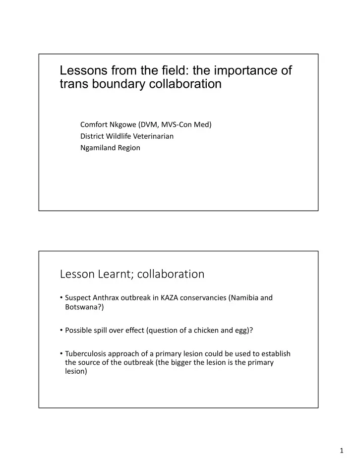 lessons from the field the importance of trans boundary