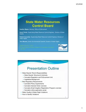 Presentation Outline  Water Boards Role &amp; Responsibilities  Water Boards Structure