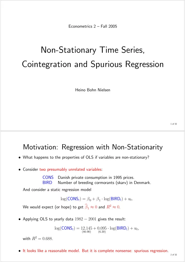 non stationary time series cointegration and spurious