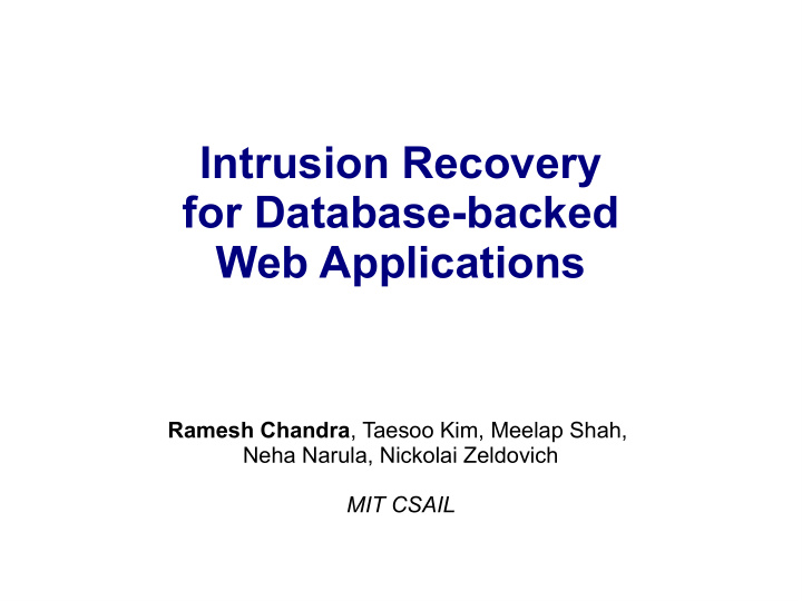 intrusion recovery for database backed web applications