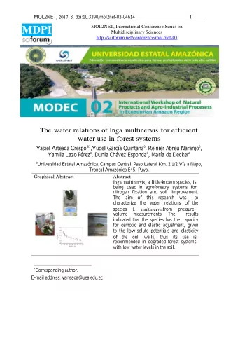 MDPI  Multidisciplinary Sciences  http://sciforum.net/conference/mol2net-03 The water relations of