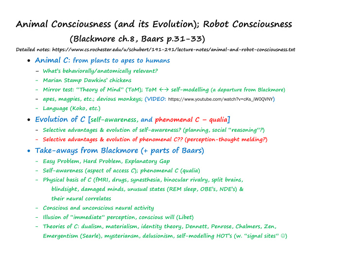 animal consciousness and its evolution robot consciousness