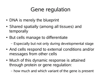 Gene regulation  DNA is merely the blueprint  Shared spatially (among all tissues) and