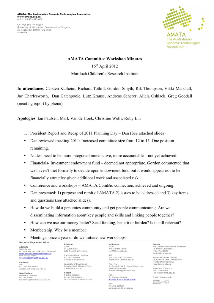 amata committee workshop minutes 16 th april 2012 murdoch