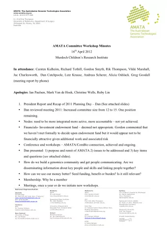 AMATA Committee Workshop Minutes 16 th April 2012  Murdoch Childrens Research Institute In