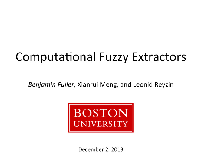 computa onal fuzzy extractors