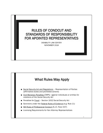 RULES OF CONDCUT  UT AND  STANDARDS OF RESPONSIBILITY  FOR APOINTED REPRESENTATIVES  DISABILITY LAW