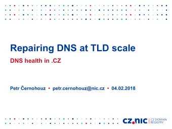 Repairing DNS at TLD scale  DNS health in .CZ  Petr ernohouz    petr.cernohouz@nic.cz