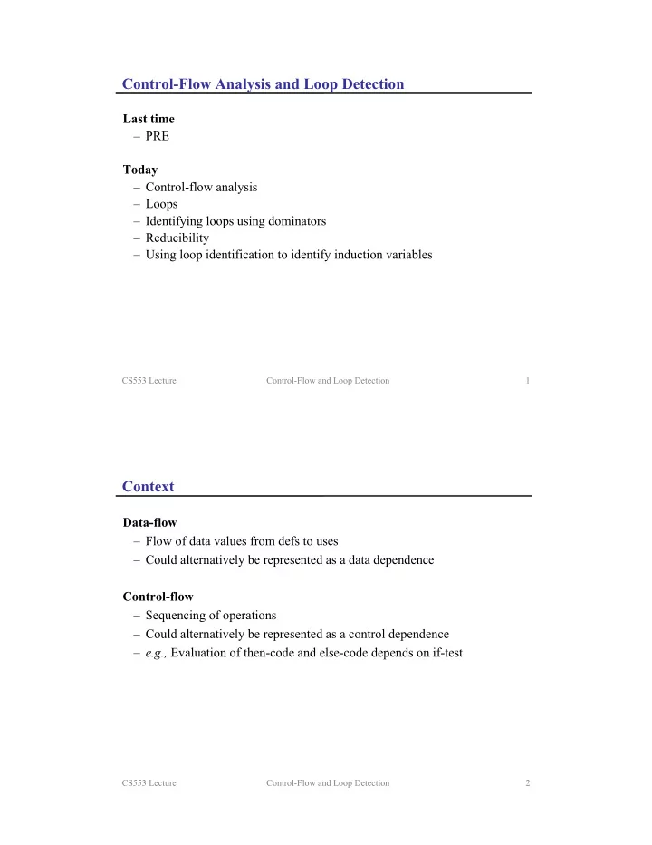 control flow analysis and loop detection