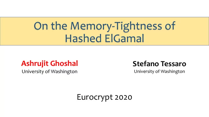 on the memory tightness of hashed elgamal