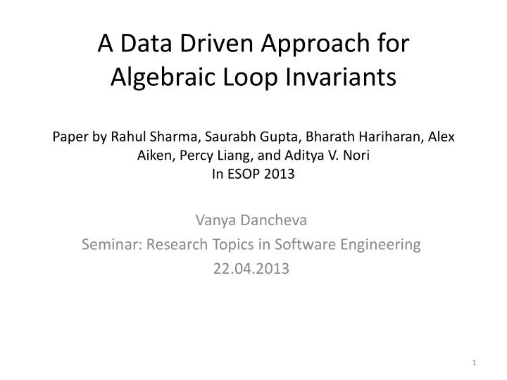 a data driven approach for algebraic loop invariants
