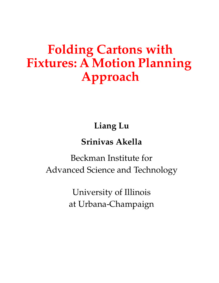 folding cartons with fixtures a motion planning approach